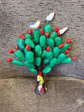 Vintage Mexican Folk Art Clay Pottery Nopal Cactus Figurine